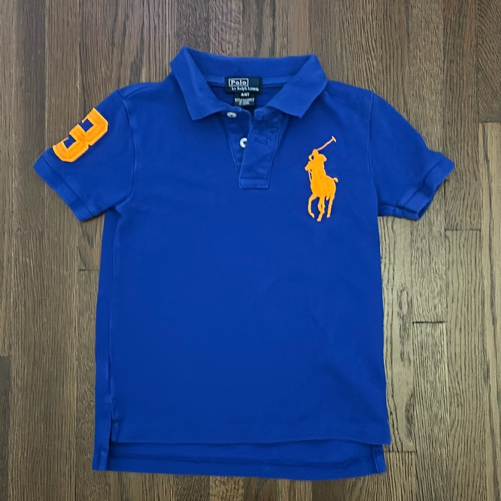 Polo by Ralph Lauren Royal Blue / Neon Orange Big Pony Collared Shirt 4/4T EUC
